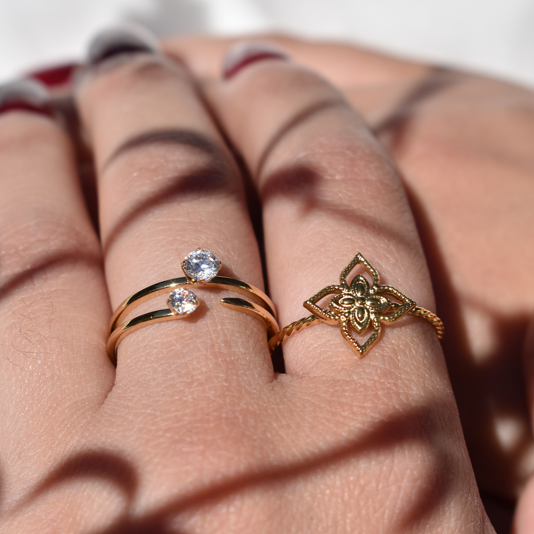 SOOJUNG // Stainless Steel Double Cubic Zirconia Ring