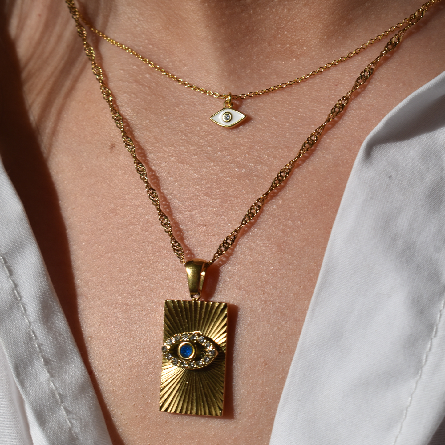 SINBI // Stainless Steel Blue Gem Evil Eye Necklace