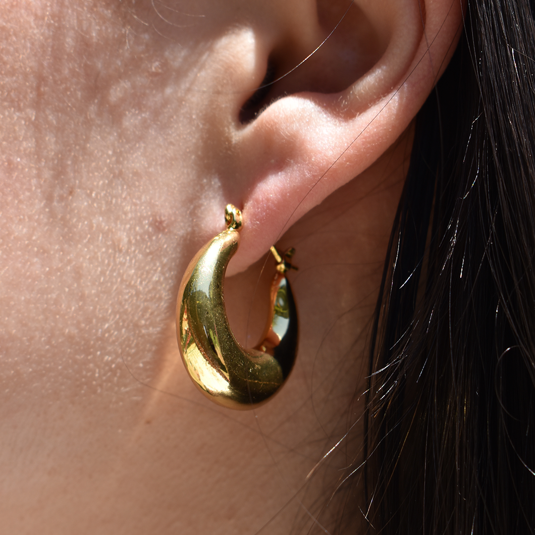Gold Plated Crescent Clean Hoop Earrings