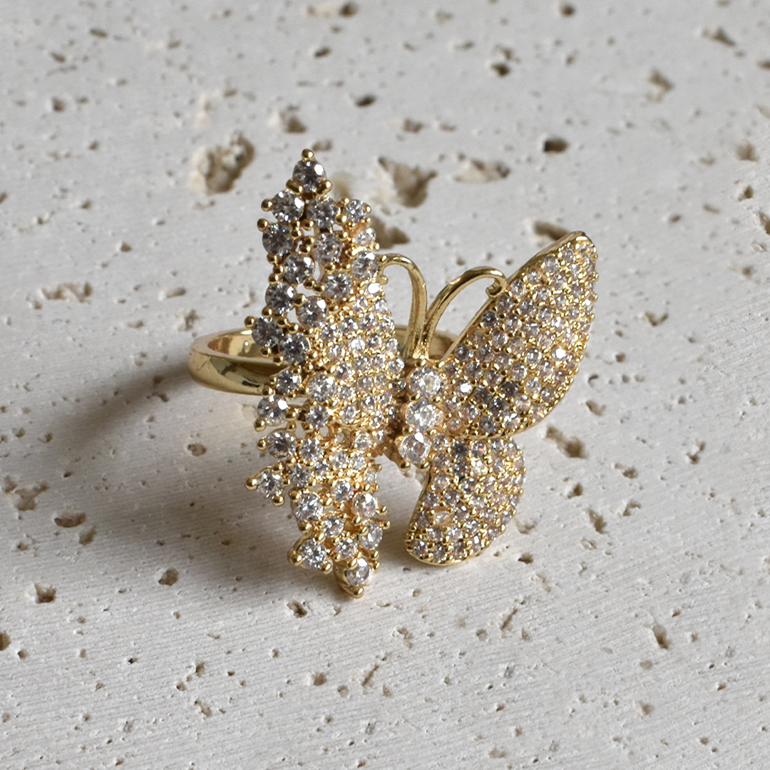 Gold Dazzle Butterfly Open Ring