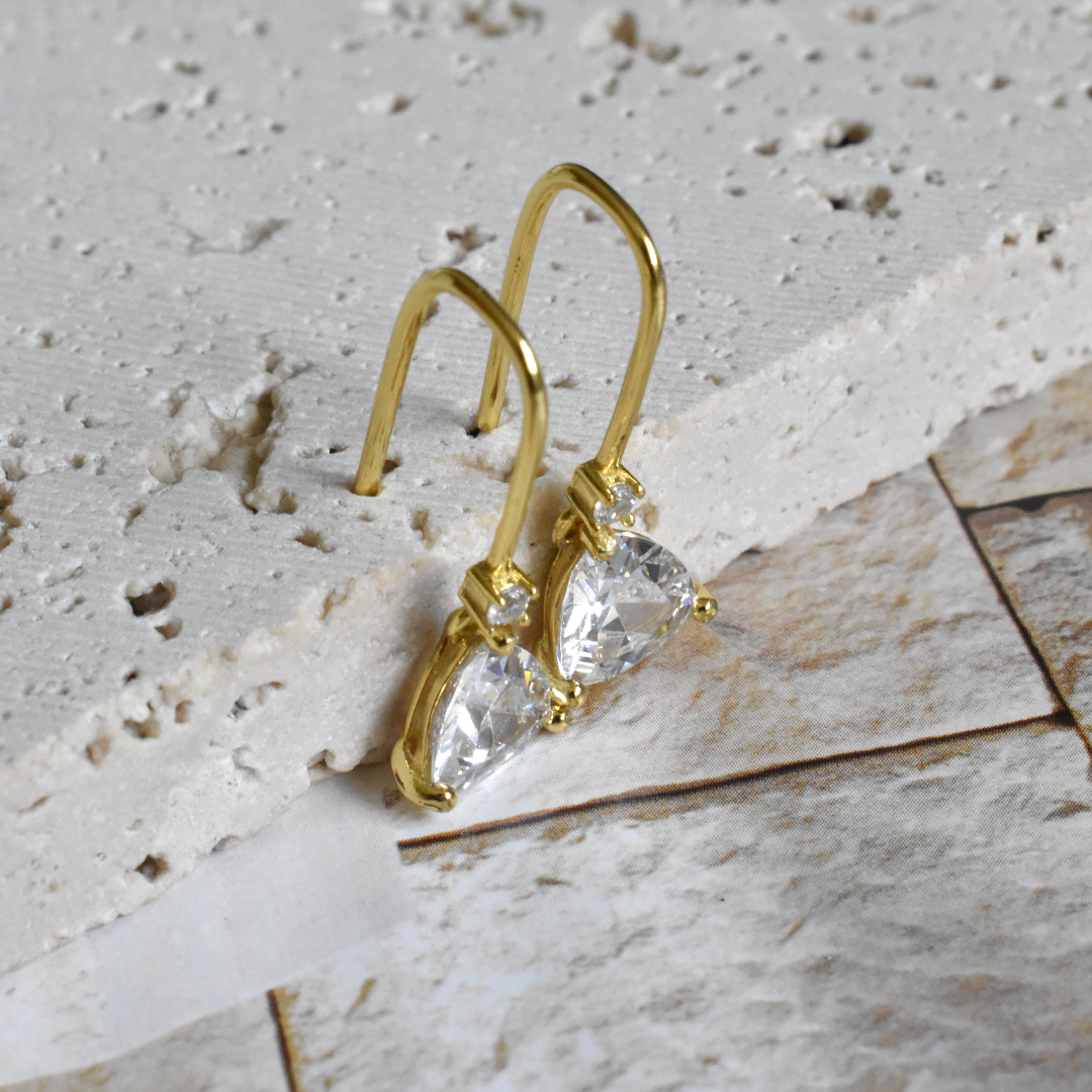 HEEAE // S925 Triangle Shaped Cubic Zircon Dangle Earrings