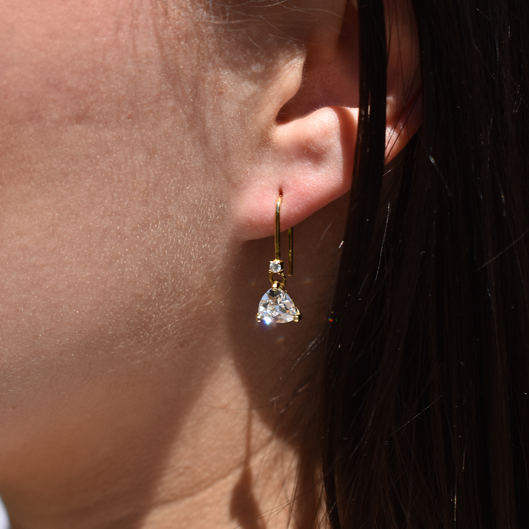 HEEAE // S925 Triangle Shaped Cubic Zircon Dangle Earrings