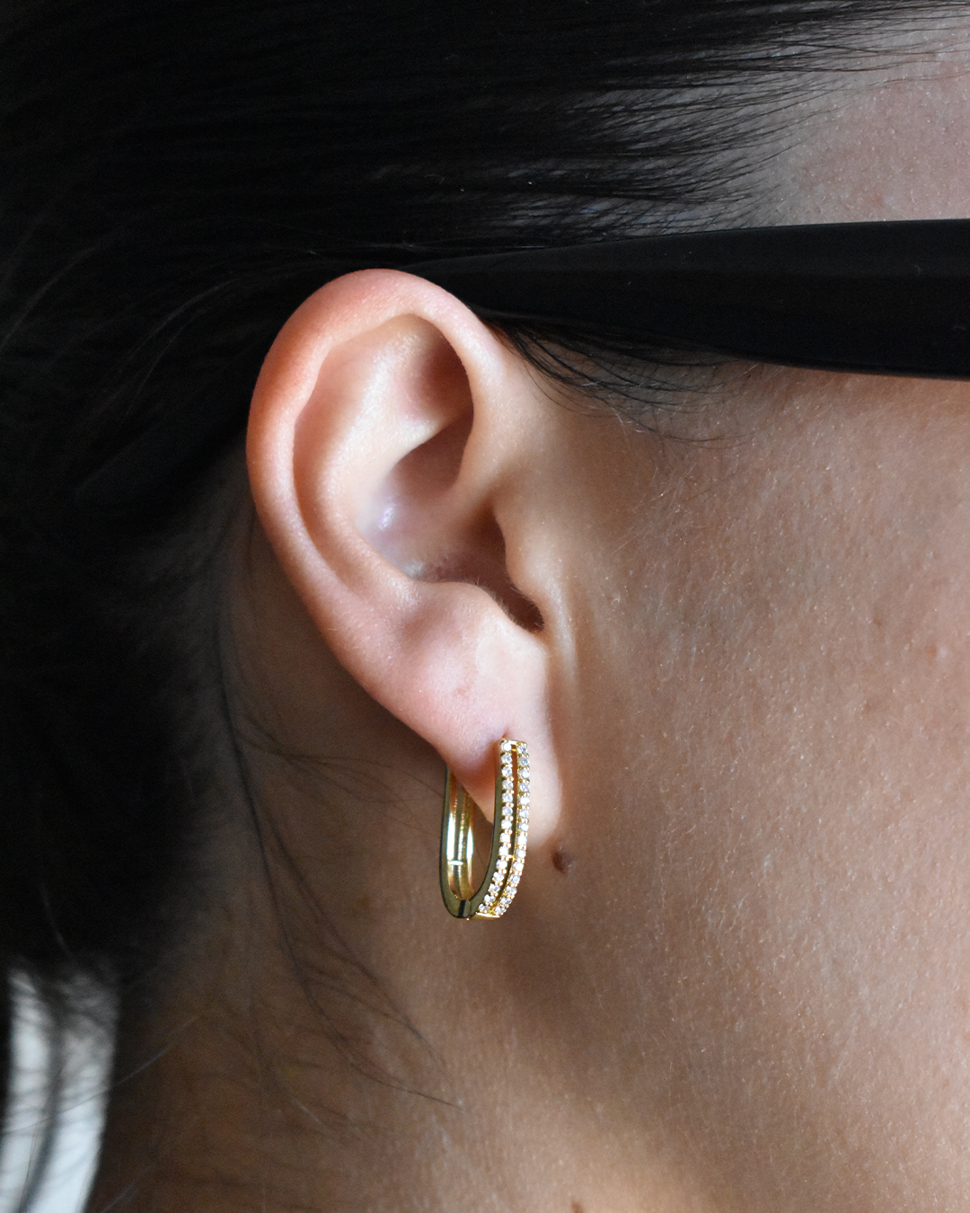 Gold Plated Double Line Cubics U Earrings