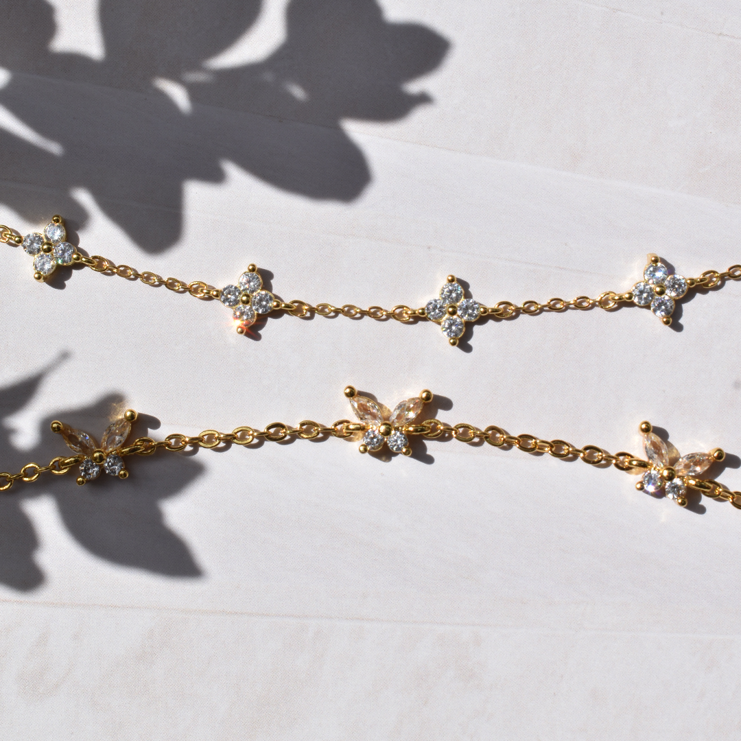 YUNA // S925 Dainty Cubic Zirconia Flowers Bracelet