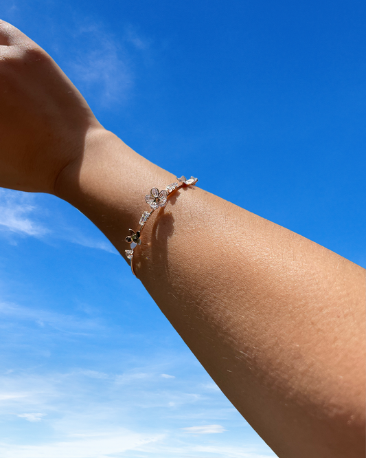 Rose Gold CZ Flower Open Bangle