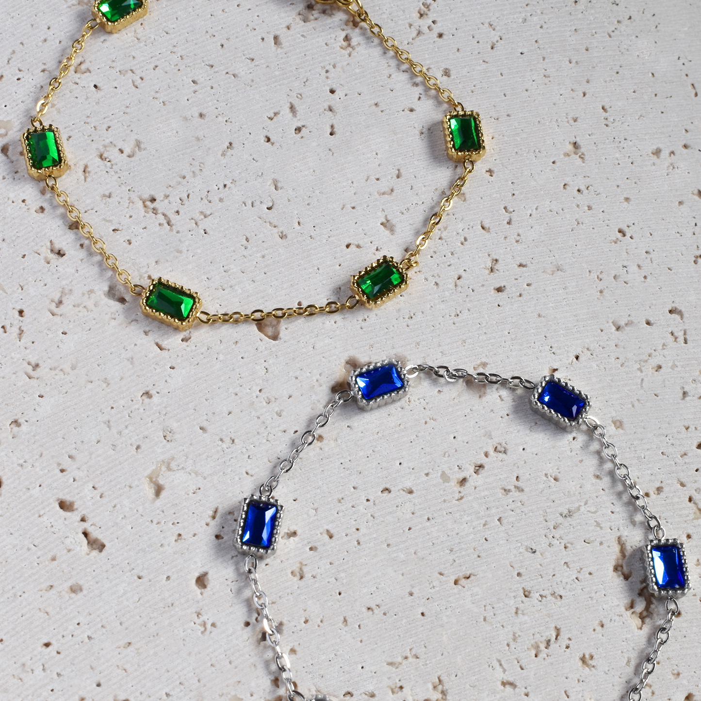 Gold Stainless Steel Chain Green Gemstone Bracelet
