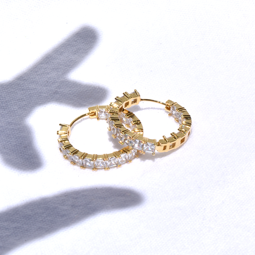 Gold Plated Ful Diamonte CZ Hoop Earrings
