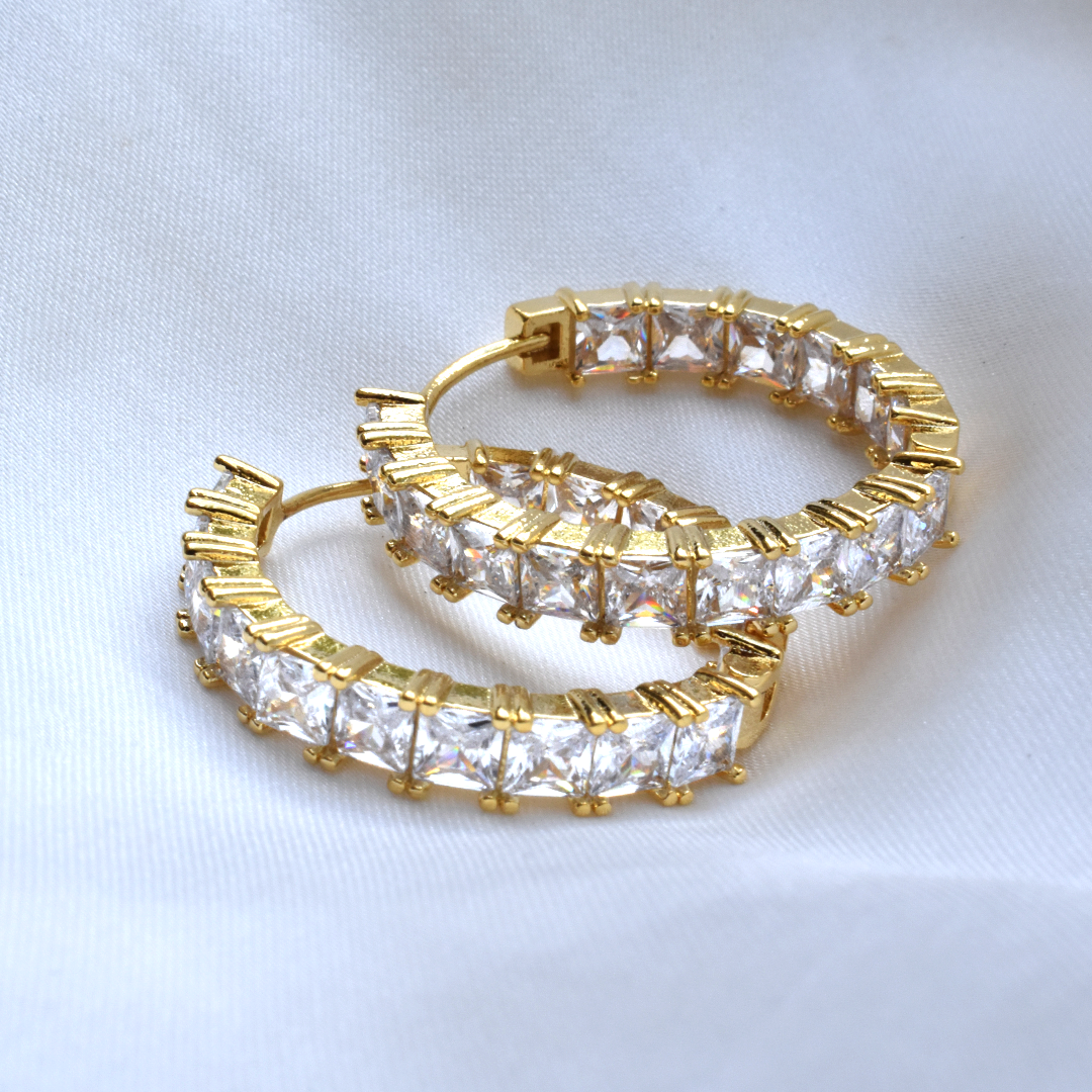 Gold Plated Ful Diamonte CZ Hoop Earrings