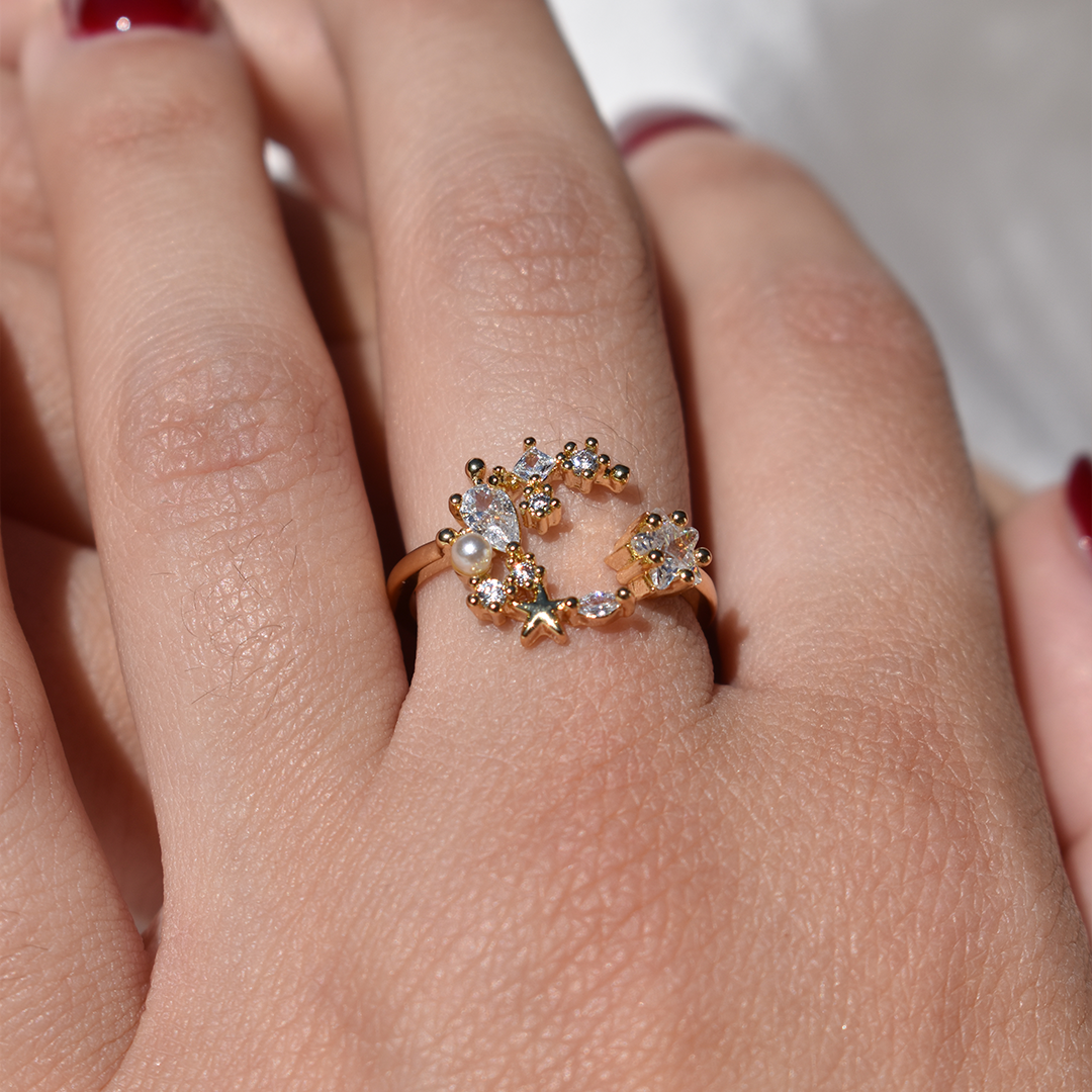 HARA // Lady Moon Star Cubic Zirconia Open Ring