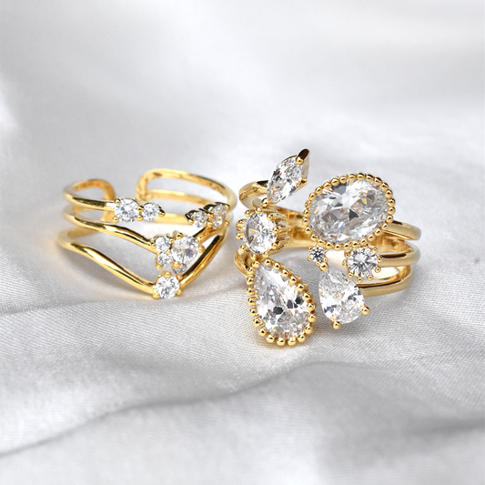 Glamour Three Layering CZ Adjustable Ring