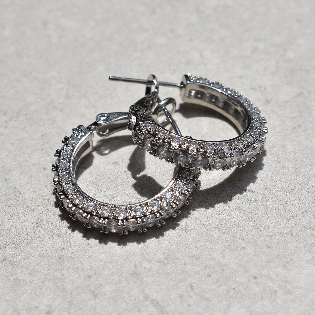 Rhodium Silver Sparkling Diamonte Hoops