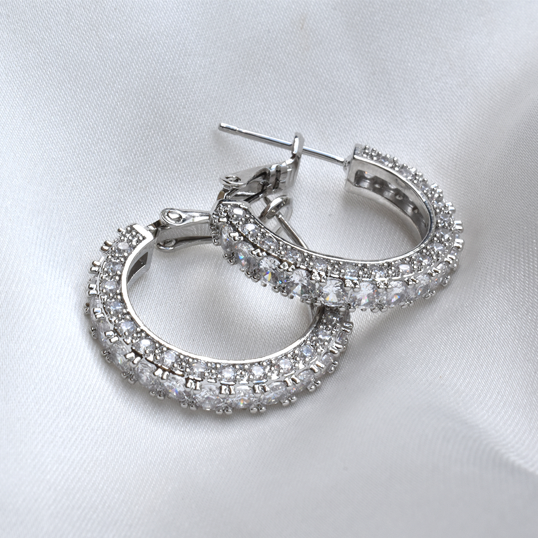 Rhodium Silver Sparkling Diamonte Hoops