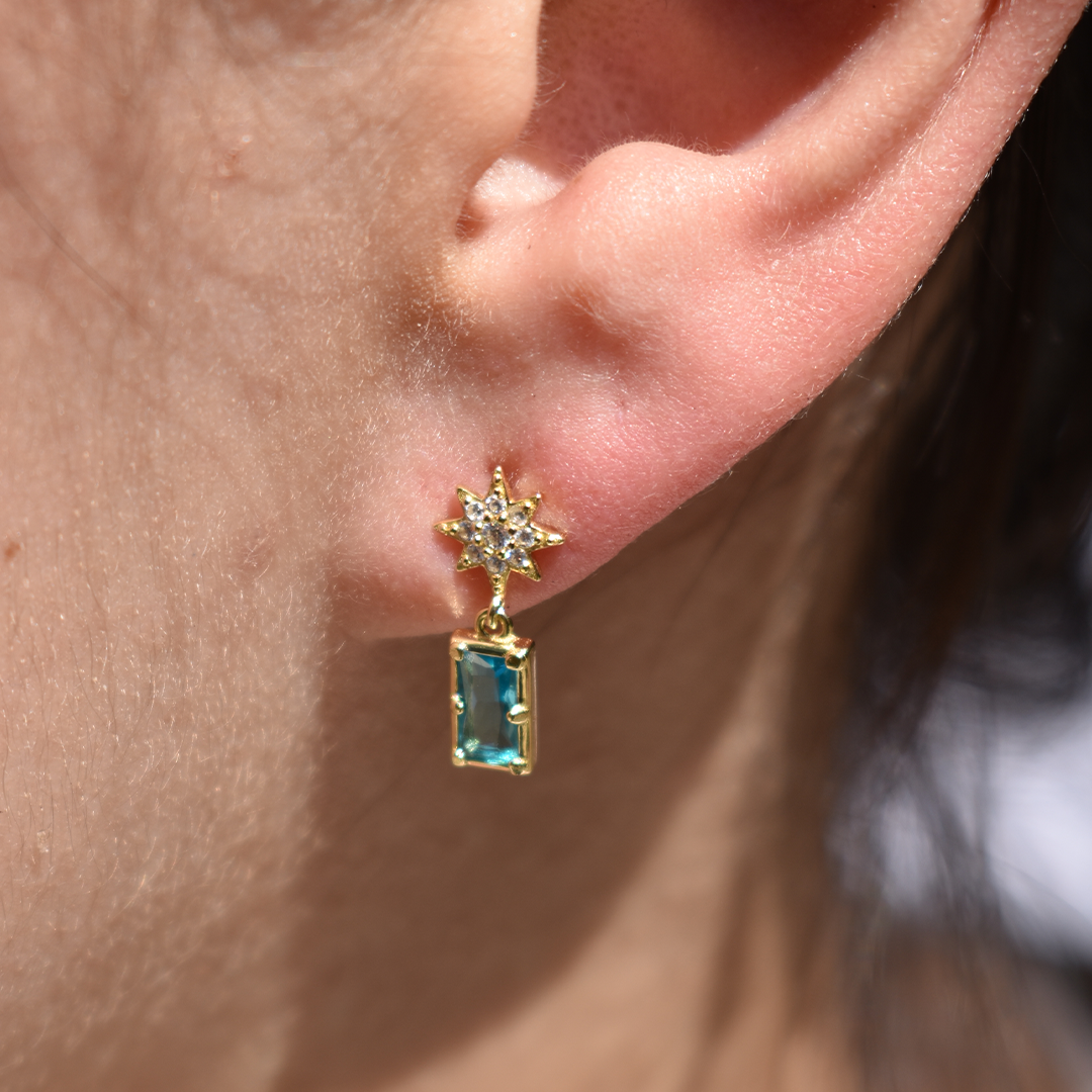 YOUNGAE // S925 Tiffany Blue Gemstone Zircona Star Earrings