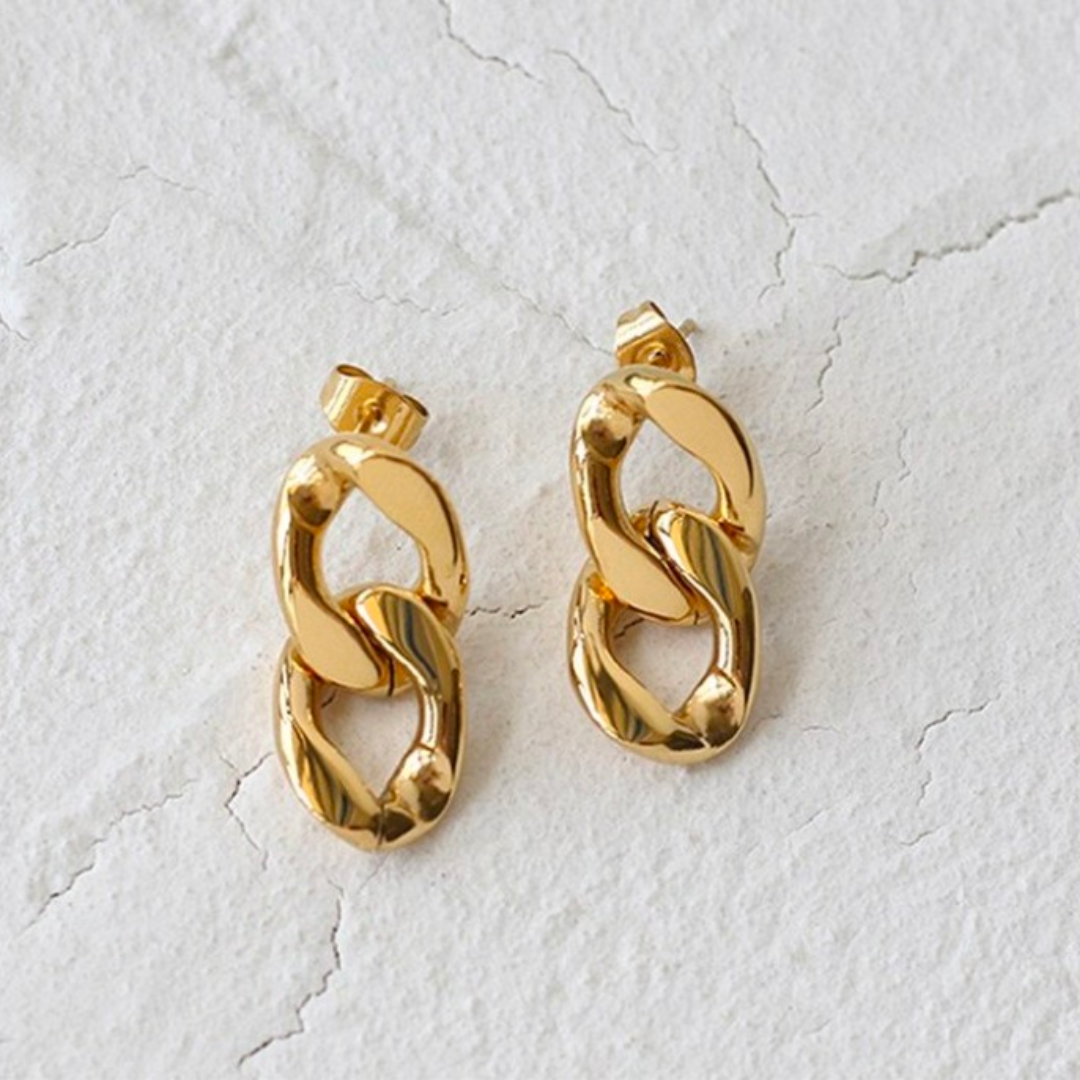 Double Link Chain Earrings - S925 Stud
