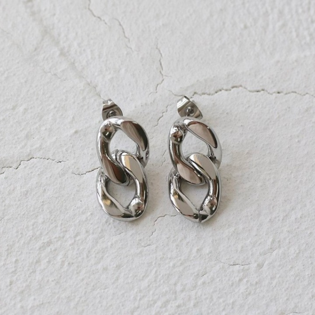 Double Link Chain Earrings - S925 Stud