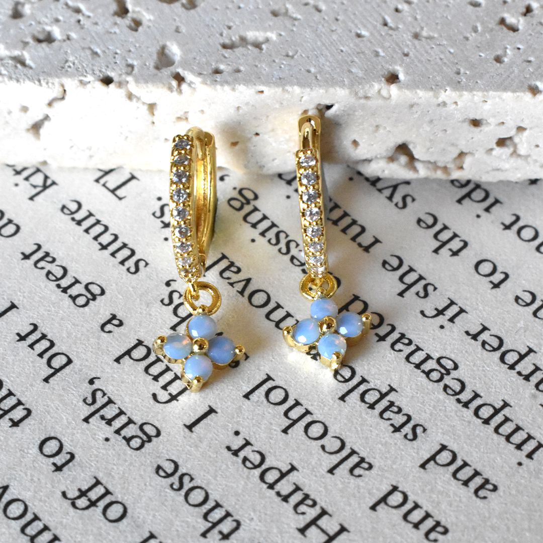SUZI // Sky Flower Dangle Zirconia Hoop Earrings