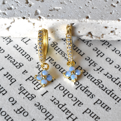SUZI // Sky Flower Dangle Zirconia Hoop Earrings