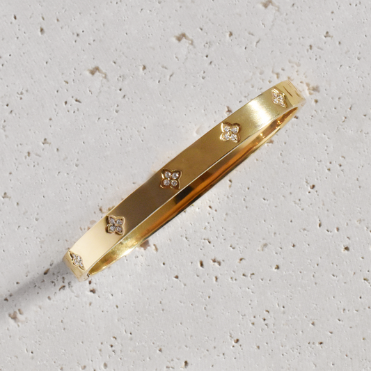 Stainless Steel Flower Cubic Zirconia Bangle