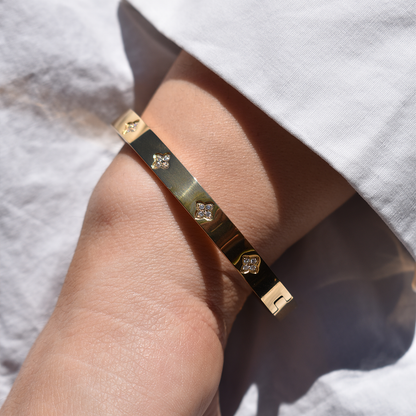 Stainless Steel Flower Cubic Zirconia Bangle