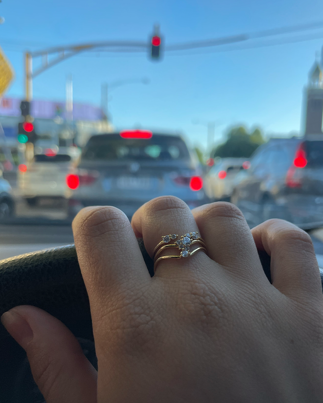 Glamour Three Layering CZ Adjustable Ring
