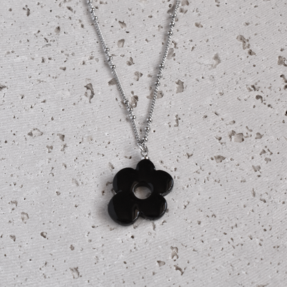 Petite Black Daisy Necklace