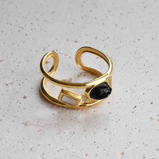 Natural Stone Double Line Open Ring