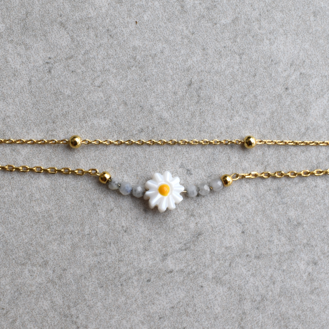 Waterproof Double Ball Chain Daisy Point Bracelet