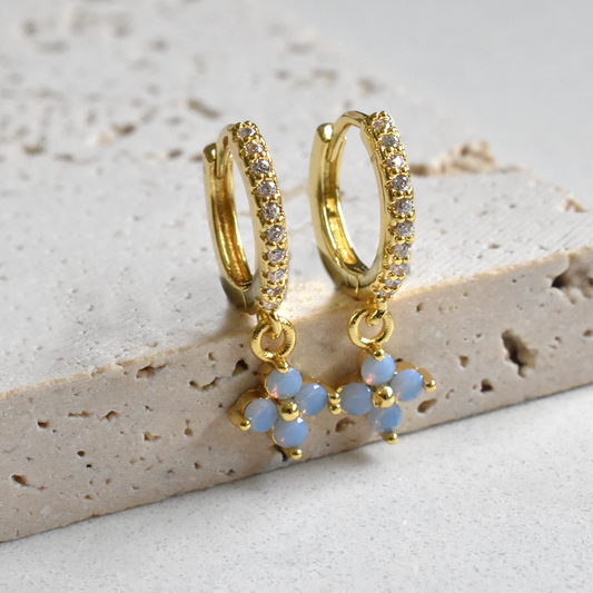 SUZI // Sky Flower Dangle Zirconia Hoop Earrings