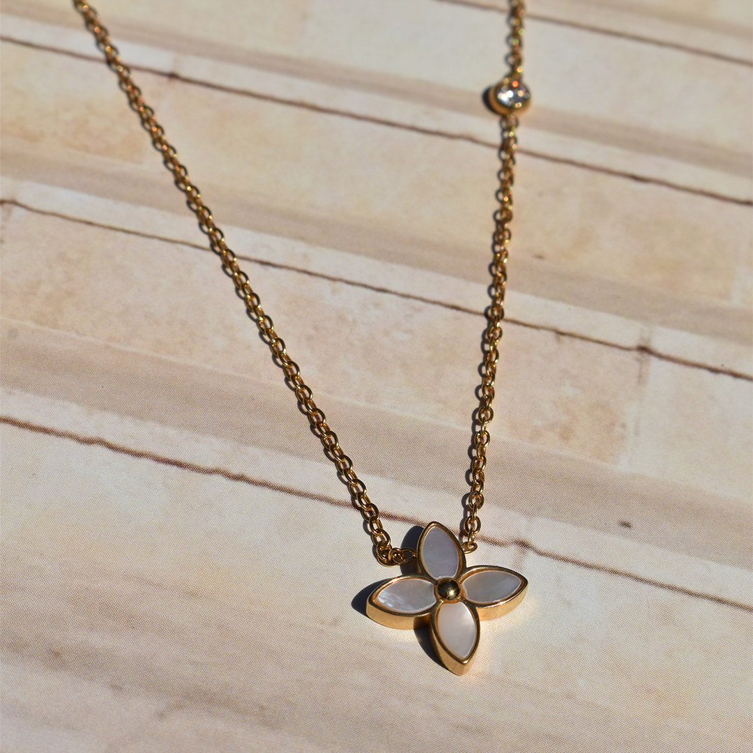 YEONA // Stainless Steel Dainty Flower Cubic Necklace