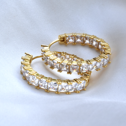 Gold Plated Ful Diamonte CZ Hoop Earrings