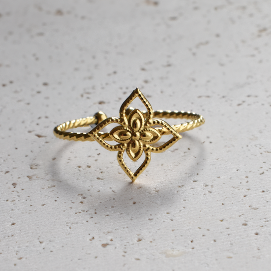 Stainless Steel Golden Four leaves Open Ring