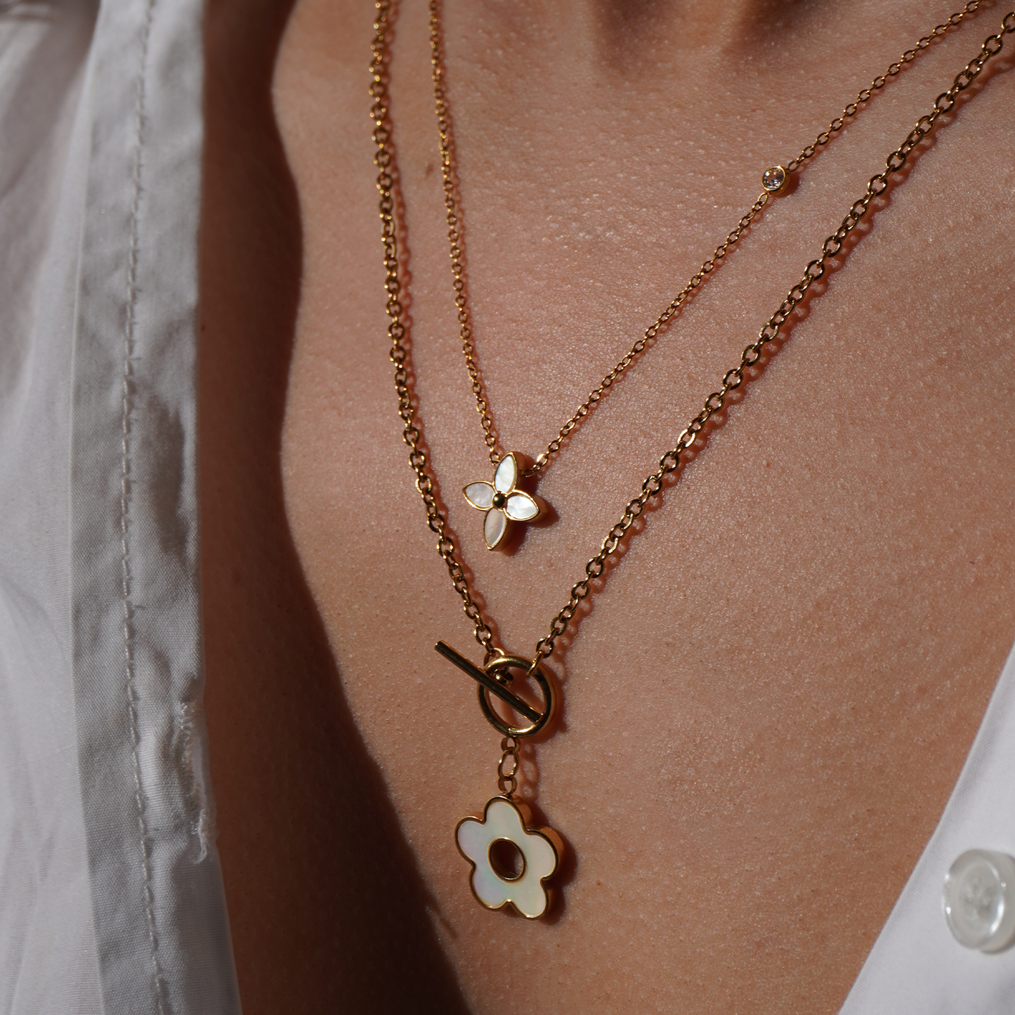 YEONA // Stainless Steel Dainty Flower Cubic Necklace
