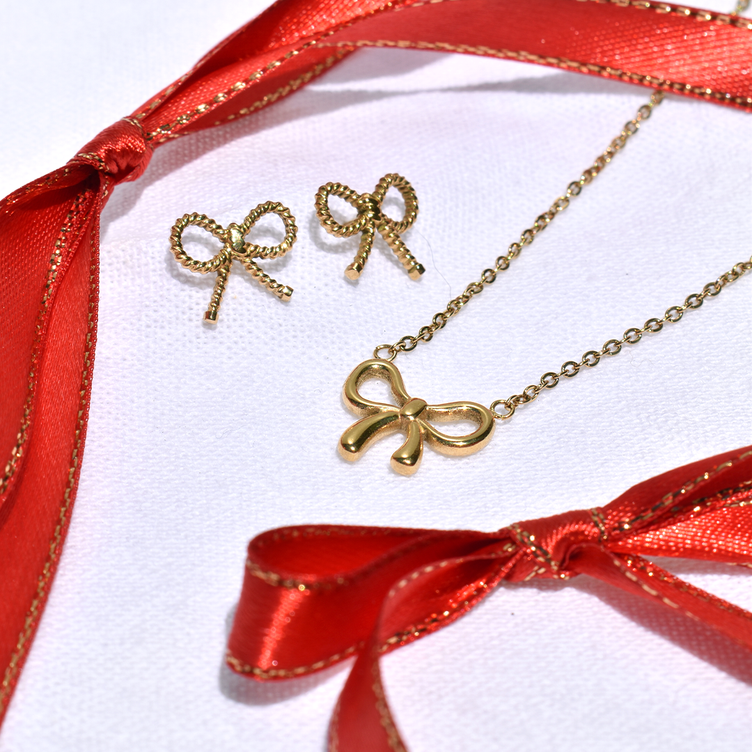 Waterproof Gold Plated Stainless Steel Bowtiful Earrings