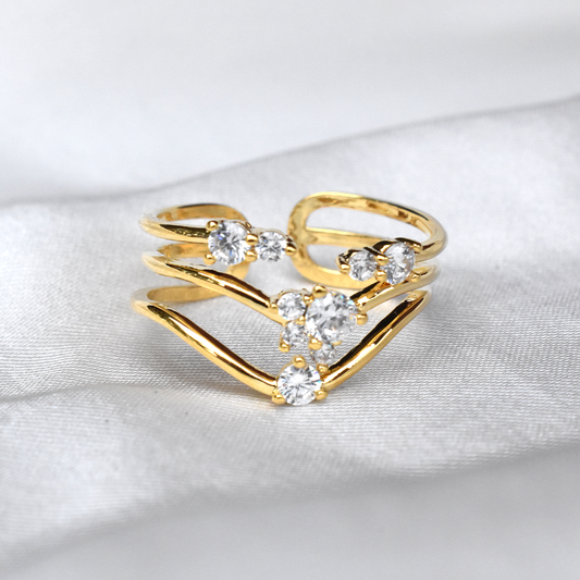 Glamour Three Layering CZ Adjustable Ring