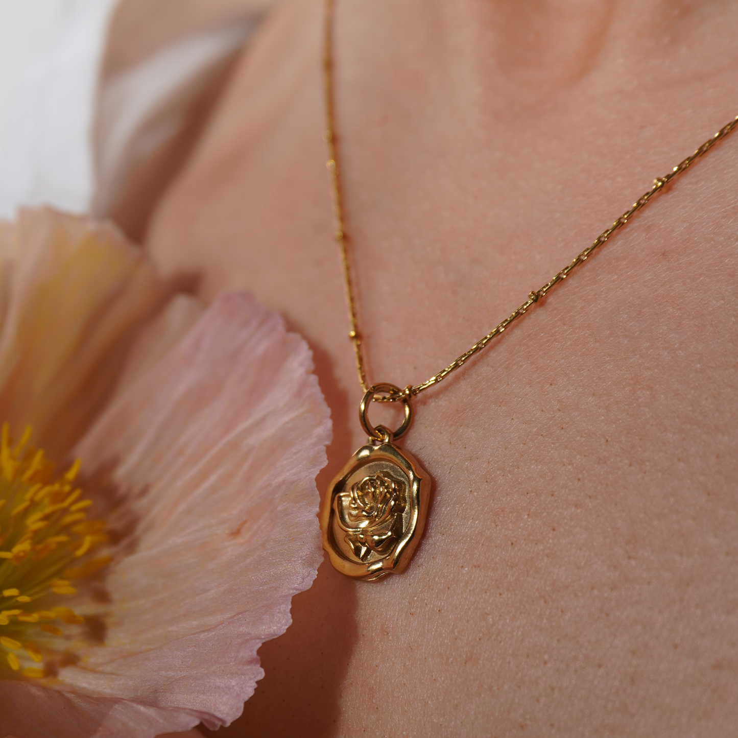 JANGMI - Stainless Steel Rose Pendant Necklace