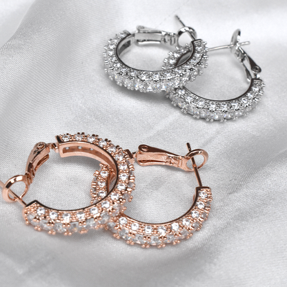 Sparkling diamonte hoop earrings in silver and rose gold finishes, part of the Sunmul Australia collection.