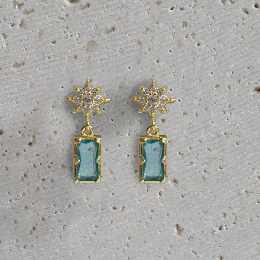 YOUNGAE // S925 Tiffany Blue Gemstone Zircona Star Earrings