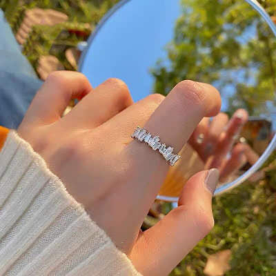 Sparkling Rhinestone Decor Cuff Ring